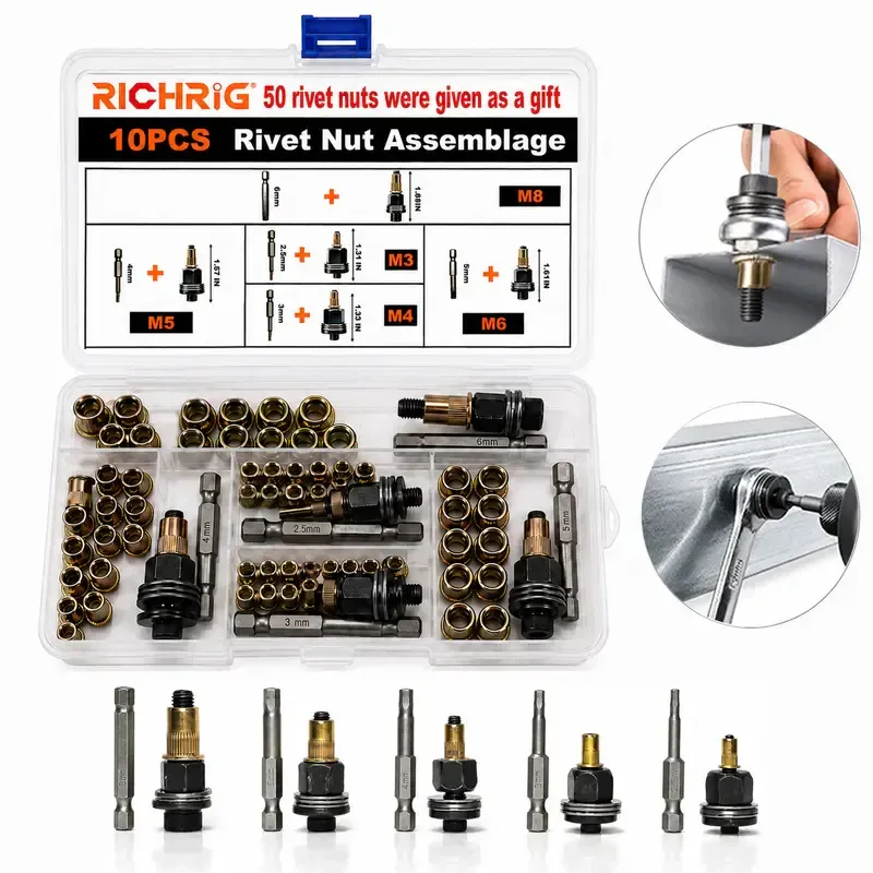 Head Rivet Nut Tool, M3 M4 M5 M6 M8 Rivnut Kit,Carbon Steel Rivnut Set-dy - 100pcs Nuts Only (Tool NOT Included)